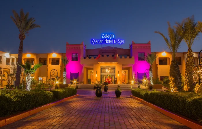 Discover Zalagh Kasbah Hotel & Spa: ideal location near Agdal Gardens, spacious rooms, pools, spa, and dining options. Unwind at the Lobby Bar or Moroccan lounge for a memorable stay in Marrakech.